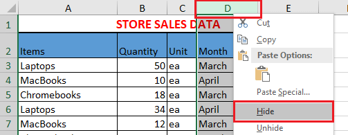 在 Excel 中隐藏列