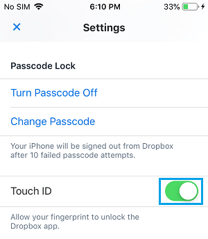 在 iPhone 上为 Dropbox 应用程序启用 Touch ID