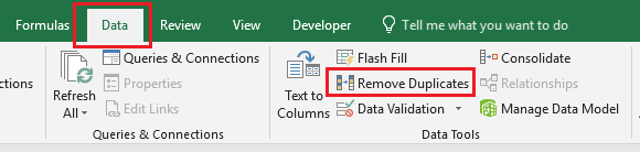 Excel中的删除重复项选项