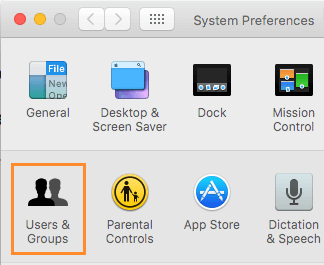 Mac 系统首选项屏幕上的用户和组选项卡