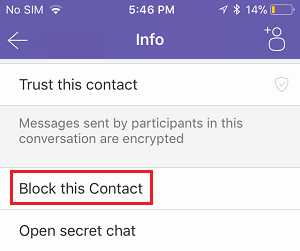 在 iPhone 上的 Viber 中阻止此联系人选项