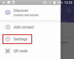 Android 手机上 Viber 中的设置选项卡