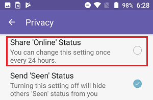 在 Android 手机上的 Viber 中共享在线状态选项