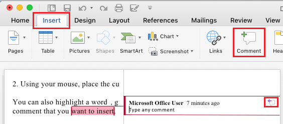 在 Microsoft Word 中添加评论选项