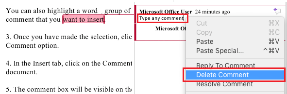 在 Microsoft Word 中删除注释