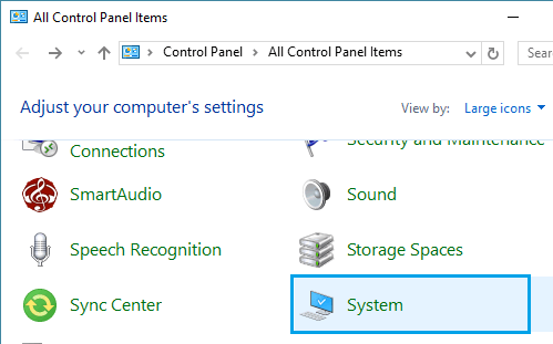 Windows 10 控制面板屏幕上的系统图标