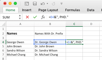 使用“&”运算符在 Excel 中添加后缀