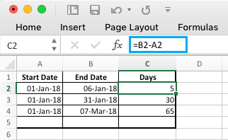 在 Microsoft Excel 中减去日期
