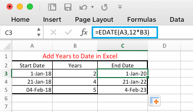 在 Excel 中将年份添加到日期