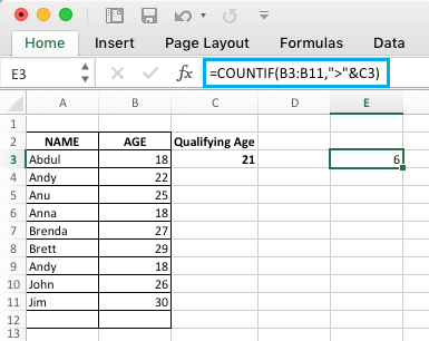 Excel COUNTIF 函数引用另一个单元格中的值