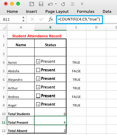 在 Excel 公式中使用复选框