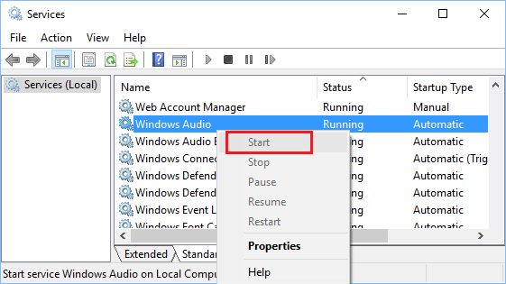 在 Windows 10 中启动 Windows 音频服务