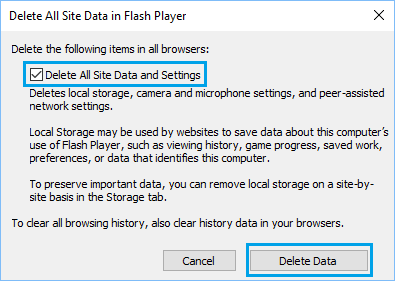 在 Windows 10 中删除所有 Flash Player 站点数据和设置