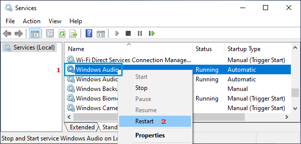 重新启动 Windows 音频服务