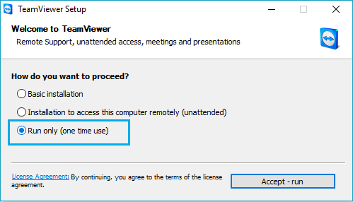 TeamViewer 中的一次性运行选项