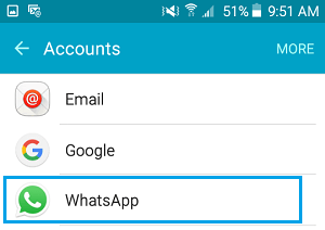 Android 手机账户屏幕上的 WhatsApp