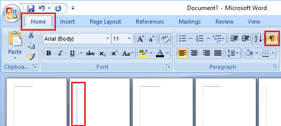 Microsoft Word 中的主页选项卡和段落标记图标