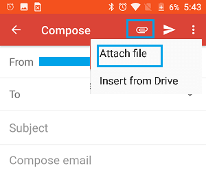 Android 手机上 Gmail 中的附加文件选项