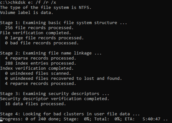 使用 CHKDSK 命令修复软坏道