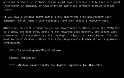 修复：0xc0000428 Windows无法验证此文件的数字签名