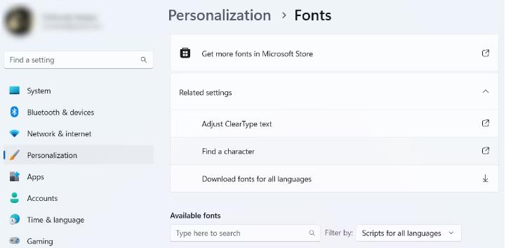 如何在Windows上下载所有语言的字体