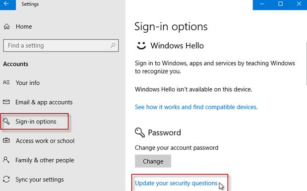 如何向本地帐户添加安全问题Windows10