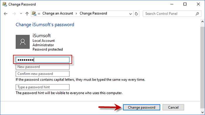 输入您当前的密码并将新密码保留为空。 然后点击更改密码