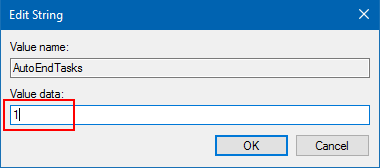 将 AutoEndTasks 值设置为 1