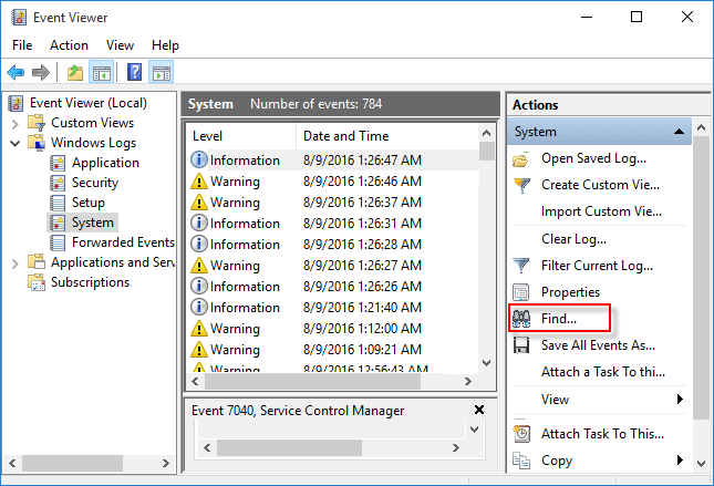 在Windows10中查找内存诊断的事件查看器日志
