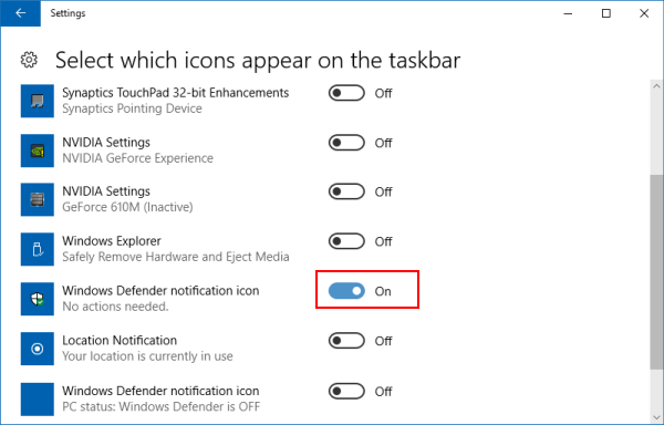 如何从任务栏隐藏Windows Defender安全中心图标