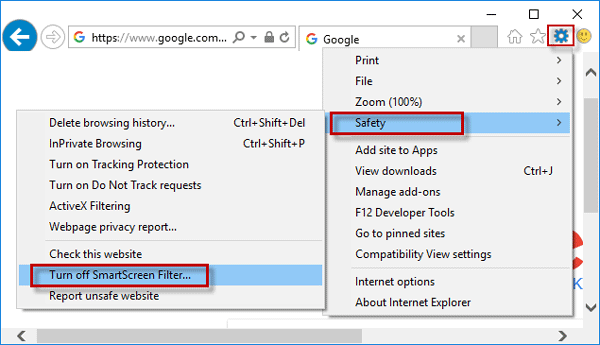 在Edge和Internet Explorer中关闭SmartScreen筛选器
