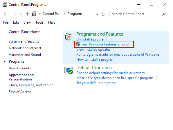 打开或关闭 Windows 功能