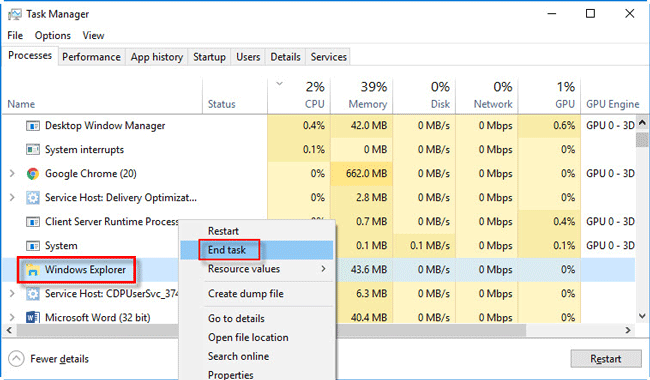 结束 Windows 资源管理器进程