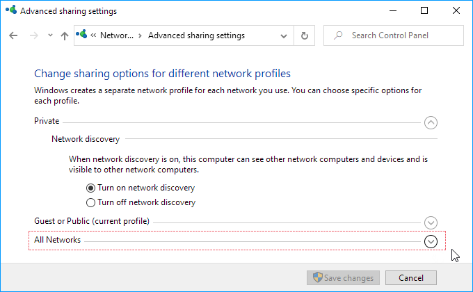 关闭受密码保护的共享Windows10