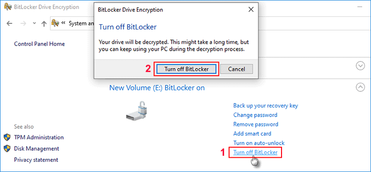 单击“关闭 BitLocker”