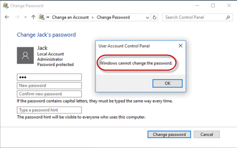 修复Windows10中的“Windows无法更改密码”错误