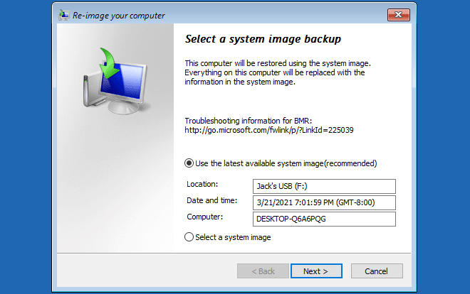 系统映像还原期间Windows10密码不正确