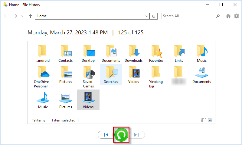 使用文件历史记录从笔记本电脑恢复已删除的视频