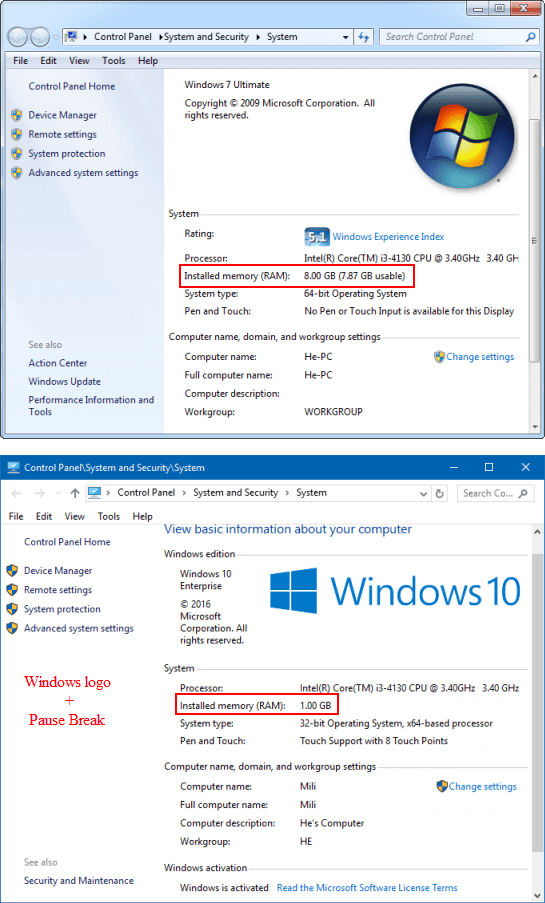 如何在Windows10/7中查看系统内存(RAM)大小