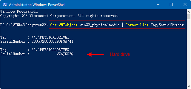 在 Powershell 中查找序列号