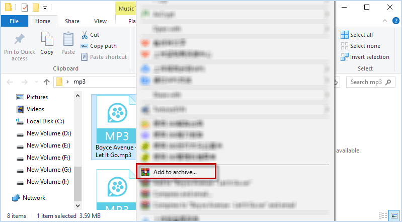 将 mp3 文件添加到 WinRAR