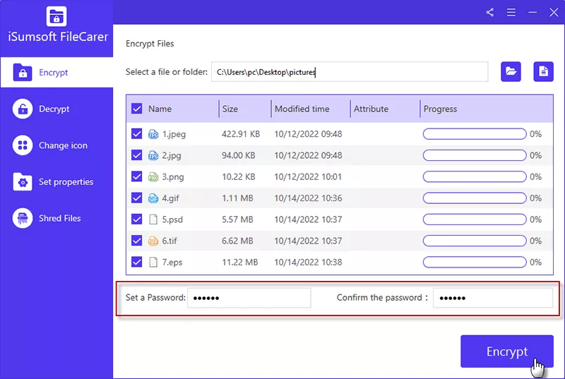 在 iSumsoft FileCarer 上为图片设置密码