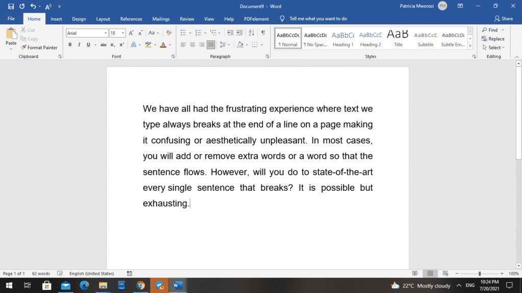 如何在文档Word中将单词保持在一行上