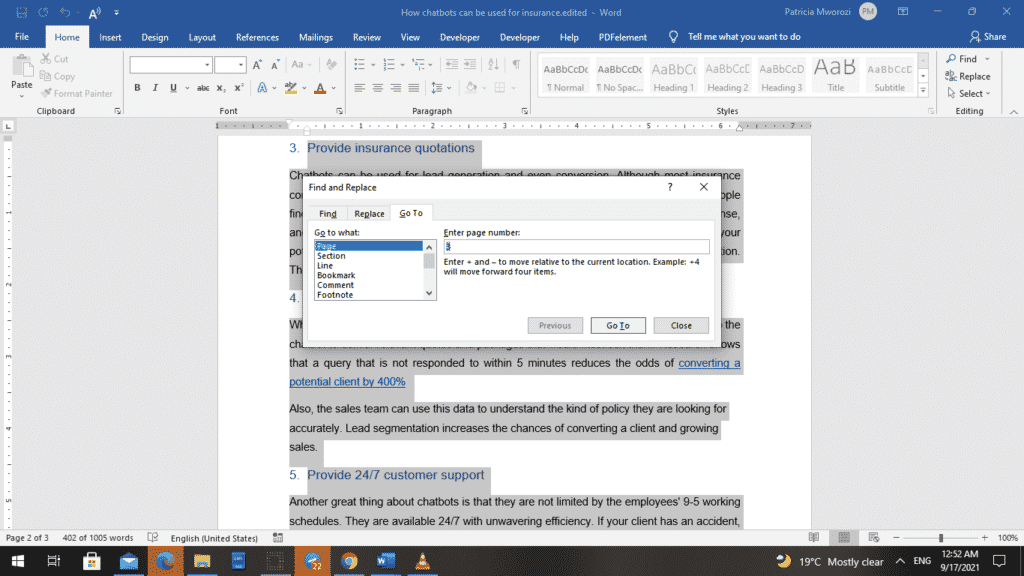 如何删除Microsoft Word文档中的多个页面