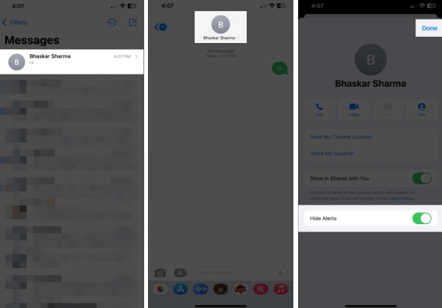 如何在iPhone上的“消息”应用程序中隐藏提醒